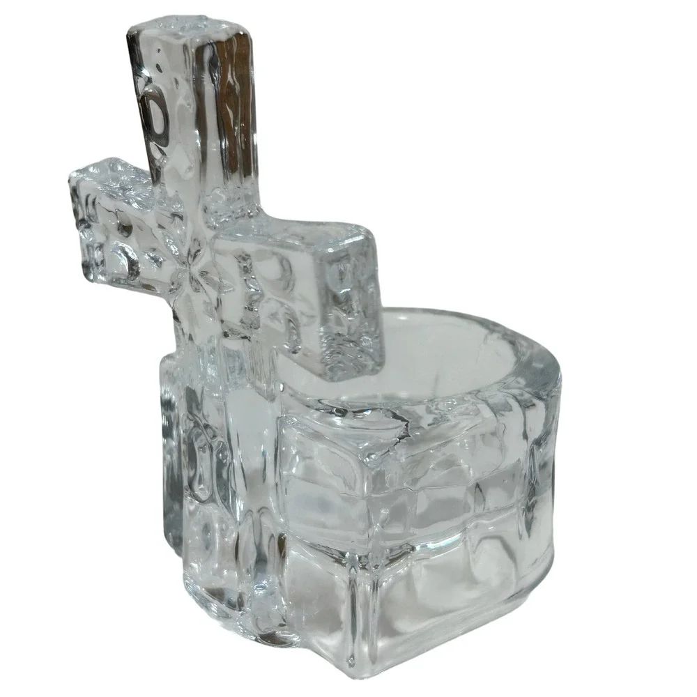 Clear Glass Cross Votive Candle Holder Fleur-de-lis Religious Decor 4 Inch